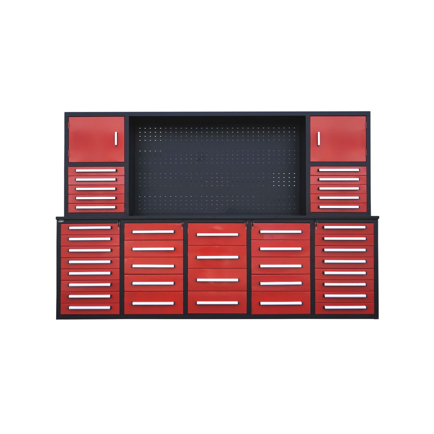 Chery Industrial 10ft Workbench Cabinet(40 Drawers, 2 Cabinets & 1 Pegboard)