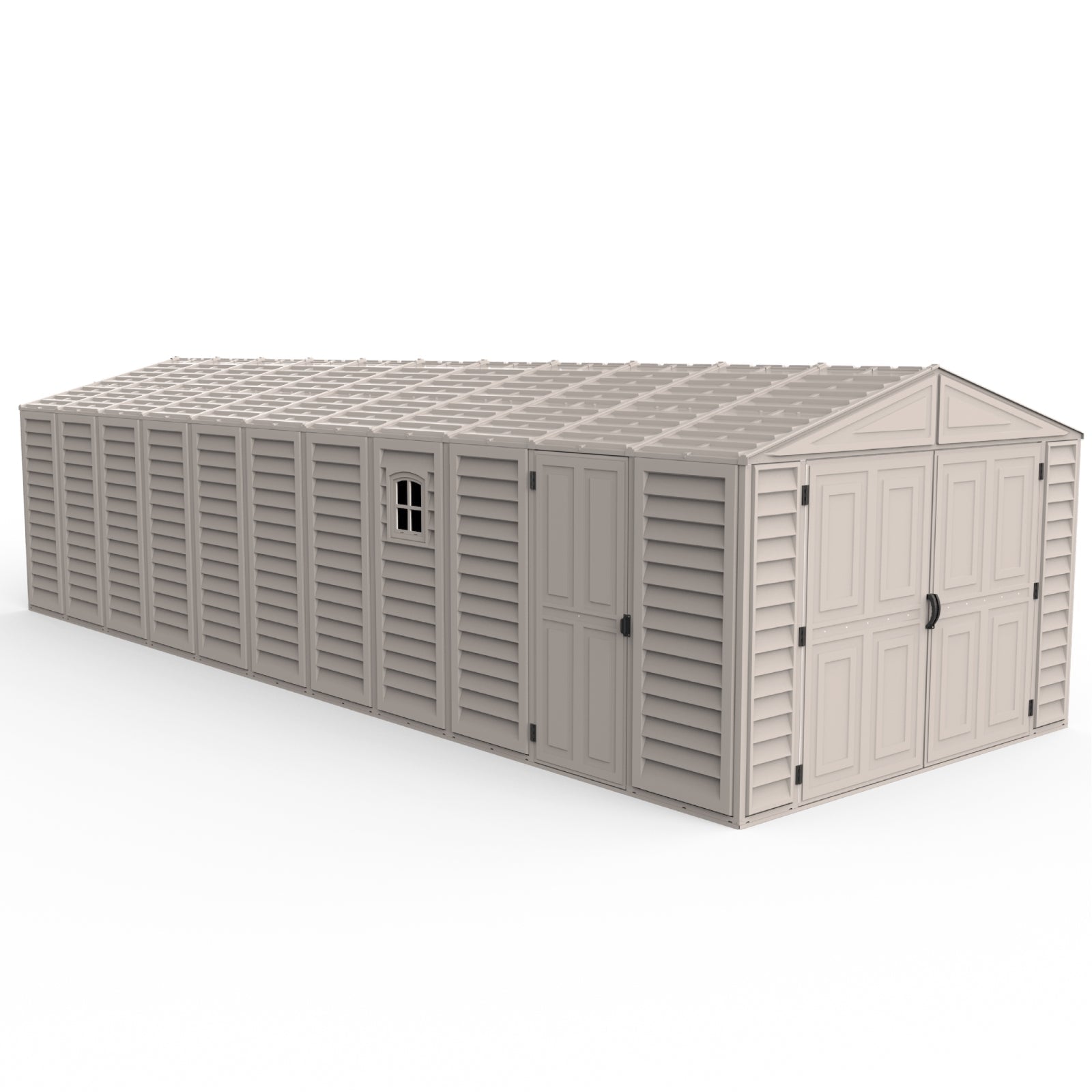 Duramax 10.5x31ft Vinyl Garage, Vinyl Storage Shed with Foundation, 2 Windows & Side Doors