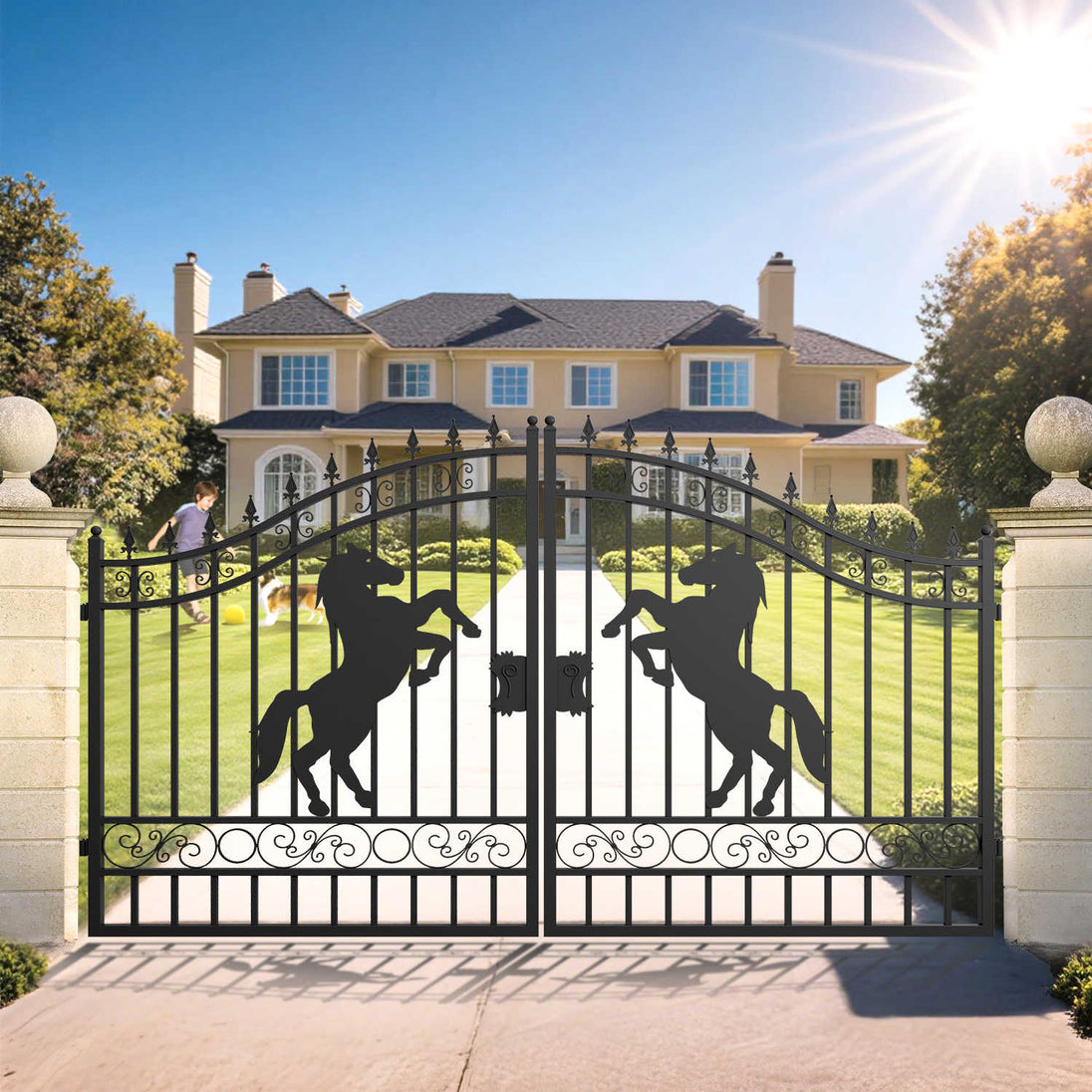 Greatbear 12x8 ft Dual Swing Driveway Steel Gate - Serenity Provision