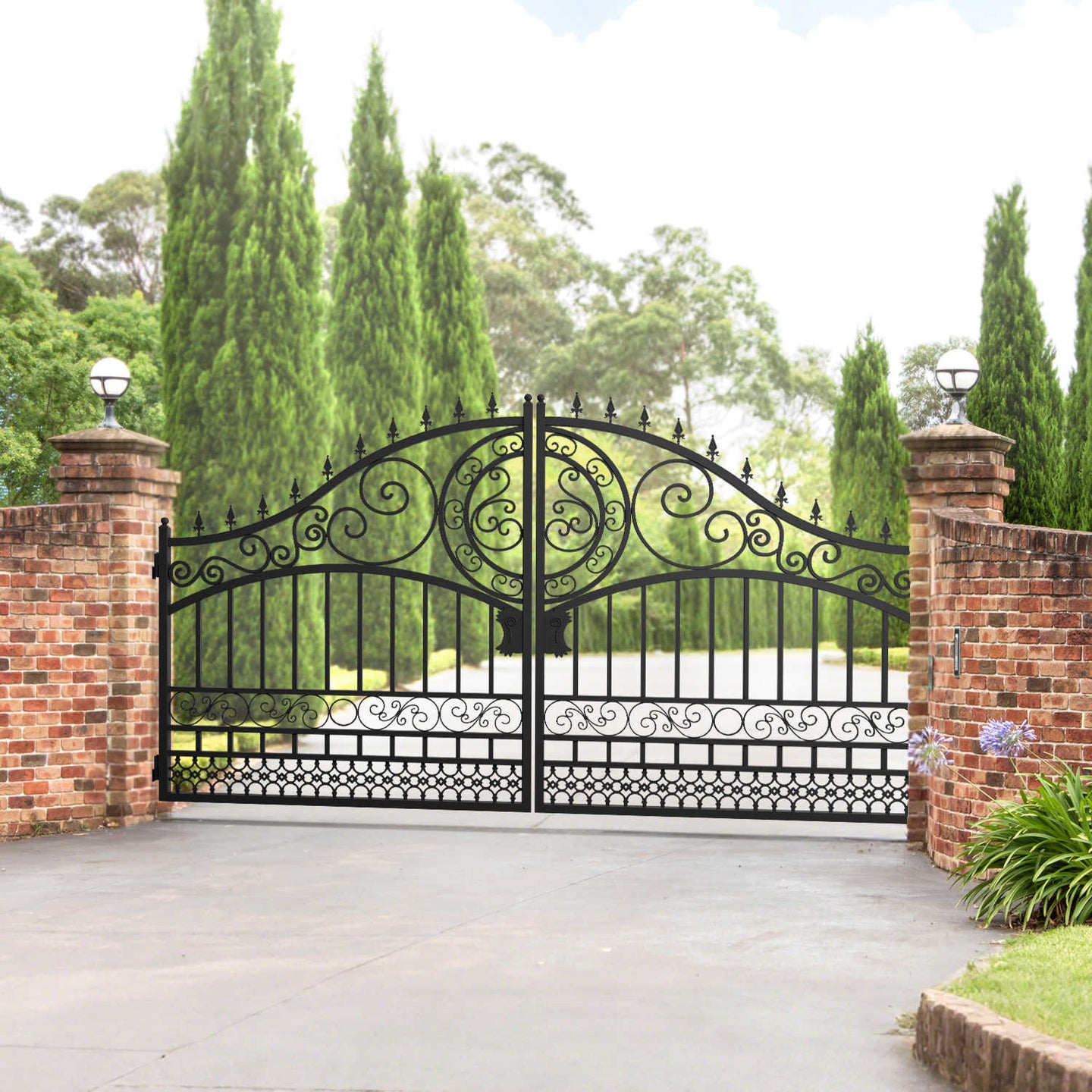 Greatbear 14x8 ft Steel Dual Swing Driveway Gate-European Style - Serenity Provision