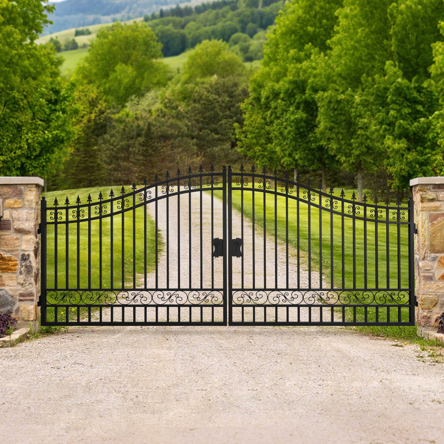 Greatbear 16x8 ft Steel Dual Swing Driveway Gate - Serenity Provision