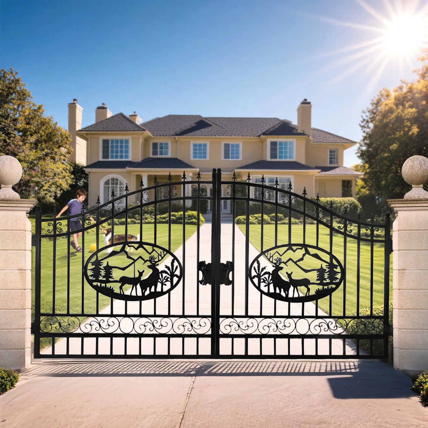Greatbear 14x8 ft Steel Dual Swing Driveway Gate - Serenity Provision