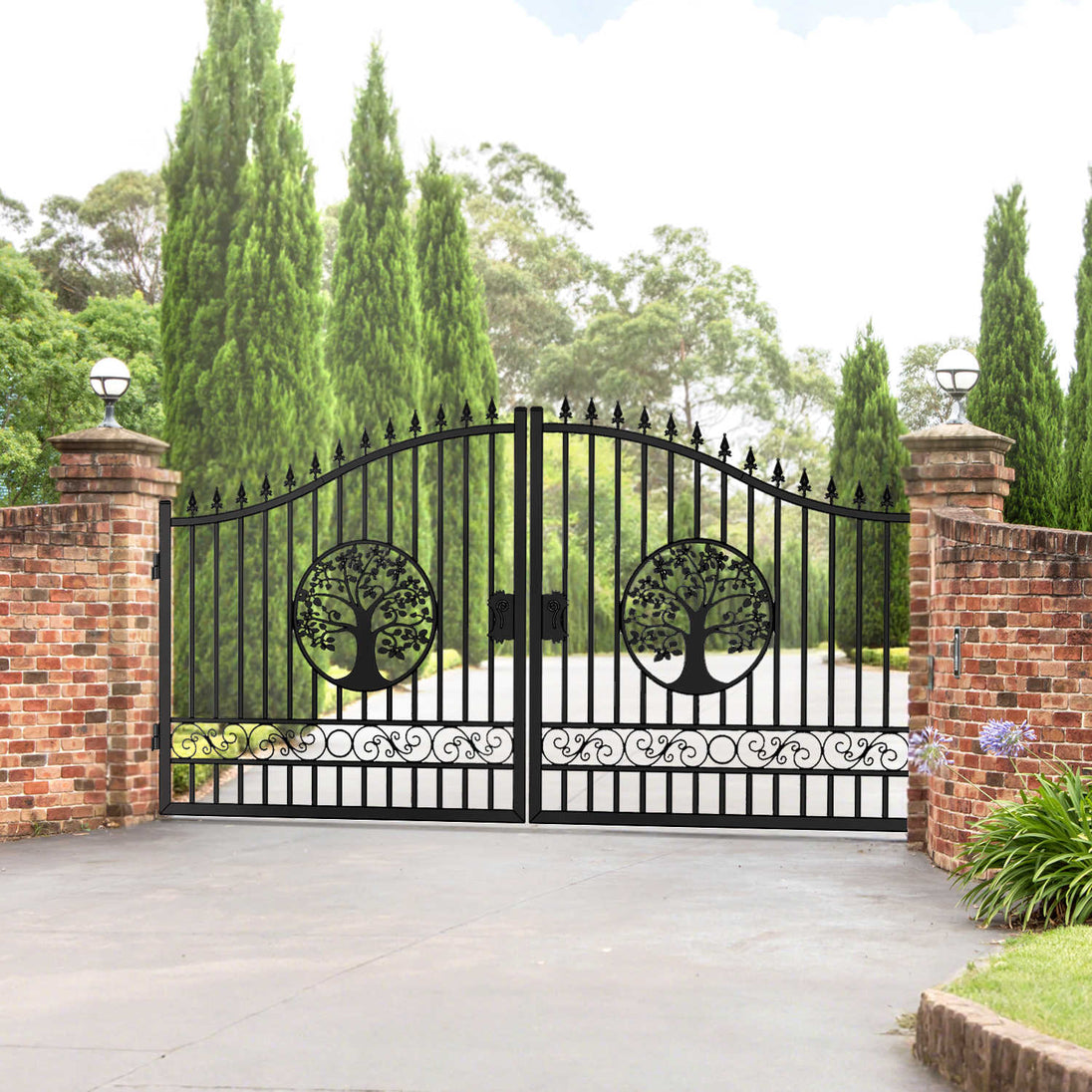 Greatbear 14x8 ft Steel Dual Swing Driveway Gate with Wider Goalposts - Serenity Provision