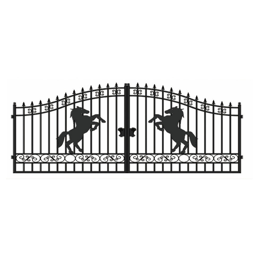 Greatbear 14x8 ft Steel Dual Swing Driveway Gate with Horse Pattern - Serenity Provision