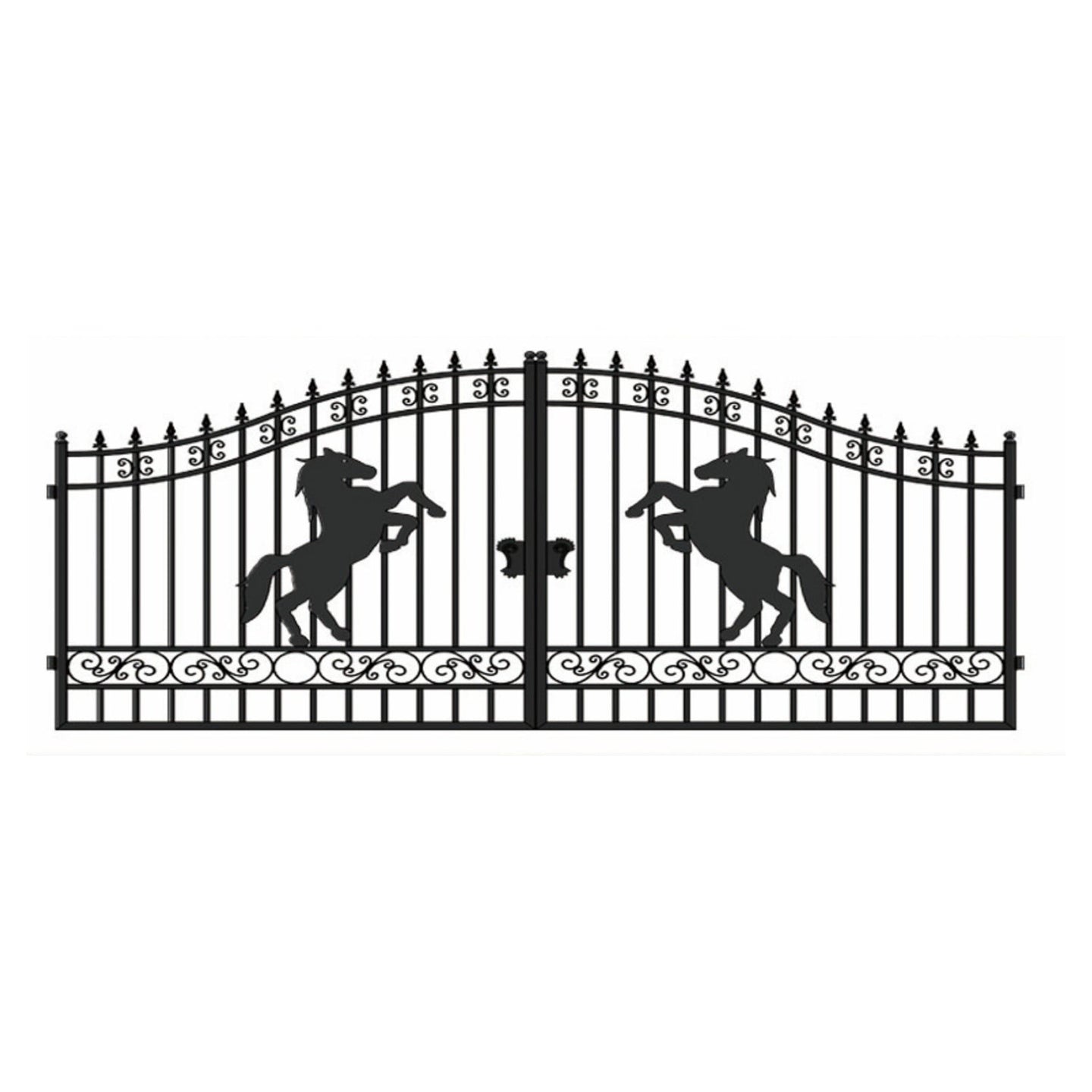 Greatbear 14x8 ft Steel Dual Swing Driveway Gate with Horse Pattern - Serenity Provision
