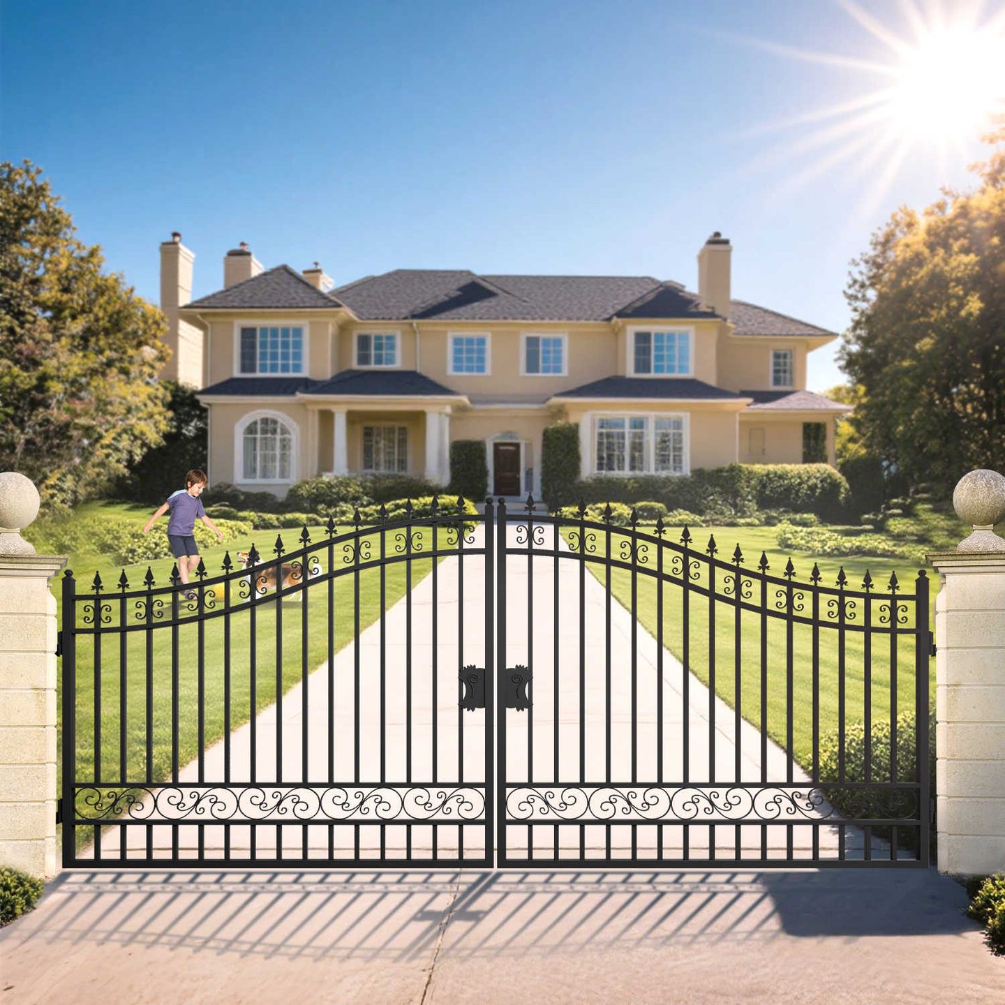 Greatbear 16x8 ft Steel Dual Swing Driveway Gate - Serenity Provision