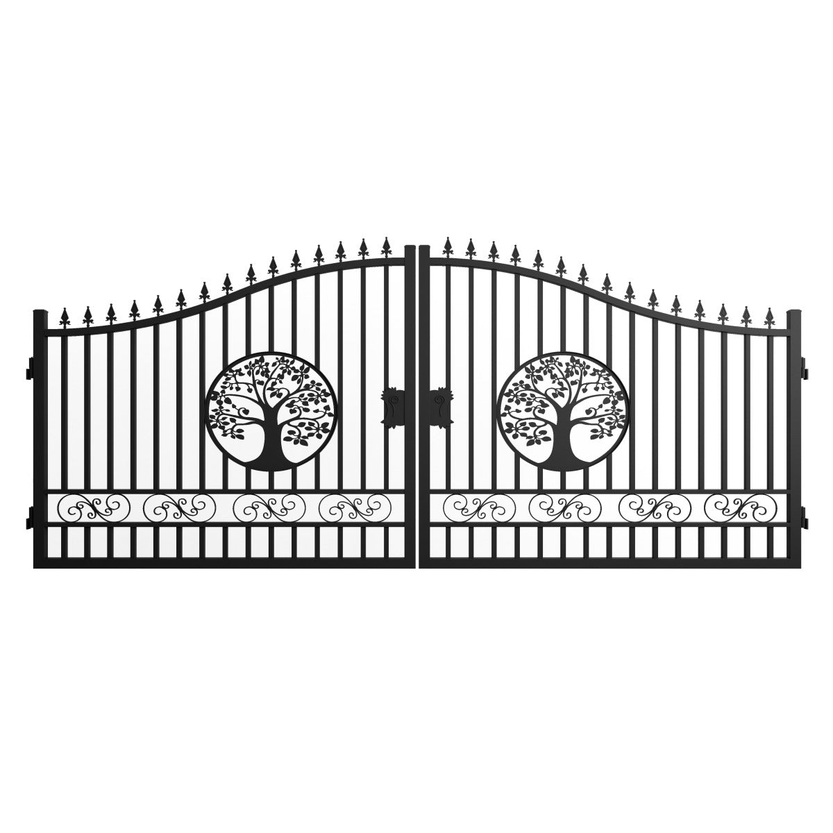 Greatbear 16x8 ft Steel Dual Swing Driveway Gate with Tree Pattern - Serenity Provision