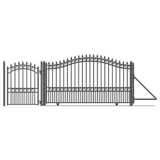 Aleko 16ft Steel Sliding Driveway Gate with 5ft Pedestrian Gate - Serenity Provision