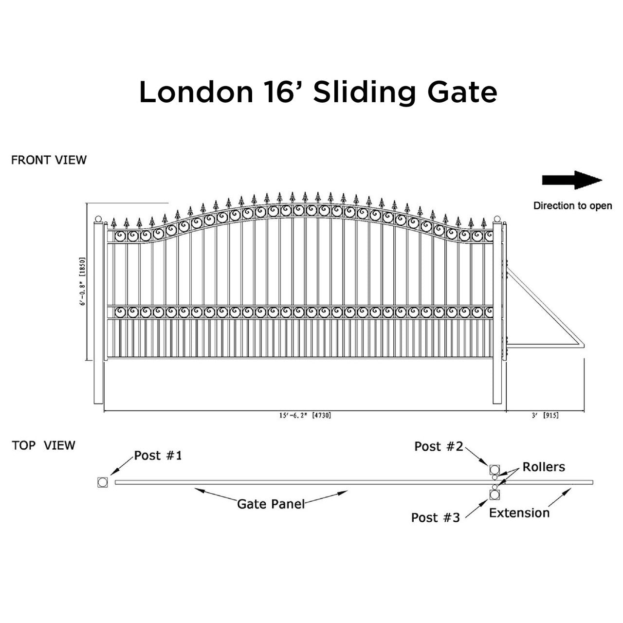 Aleko 16x6 ft Steel Sliding Driveway Gate - Serenity Provision