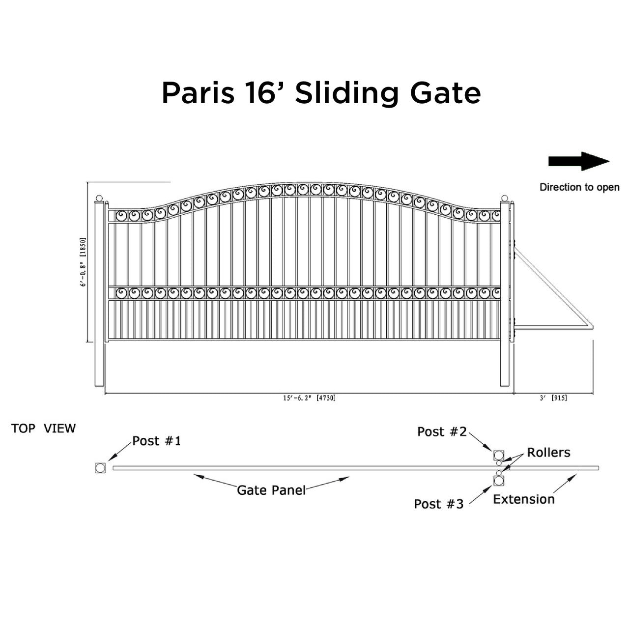 Aleko 16x6 ft Steel Sliding Driveway Gate - Serenity Provision