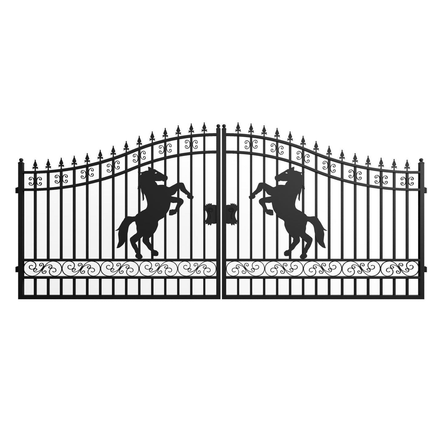 Greatbear 16x7 ft Steel Dual Swing Driveway Gate with Horse Pattern - Serenity Provision