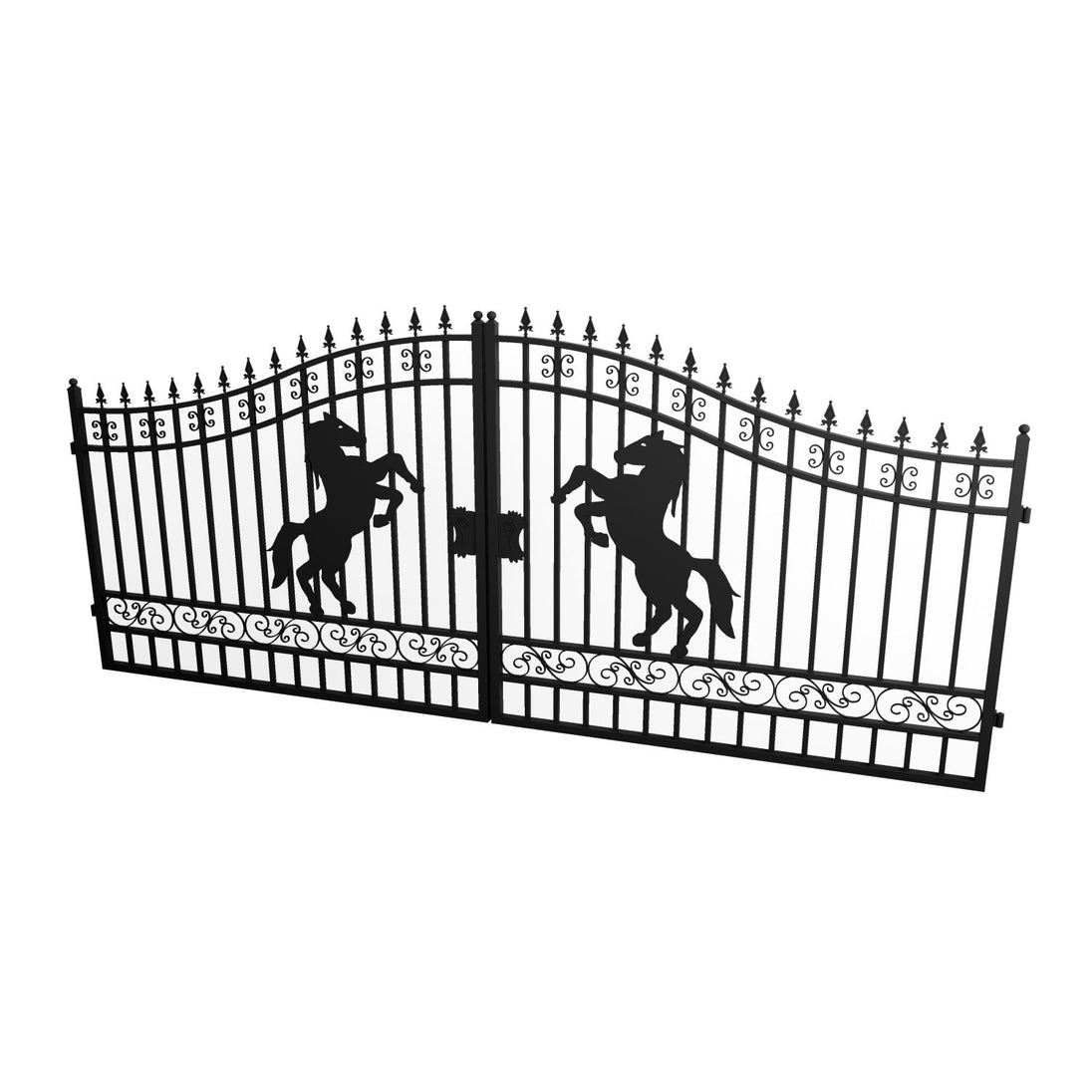 Greatbear 16x7 ft Steel Dual Swing Driveway Gate with Horse Pattern - Serenity Provision