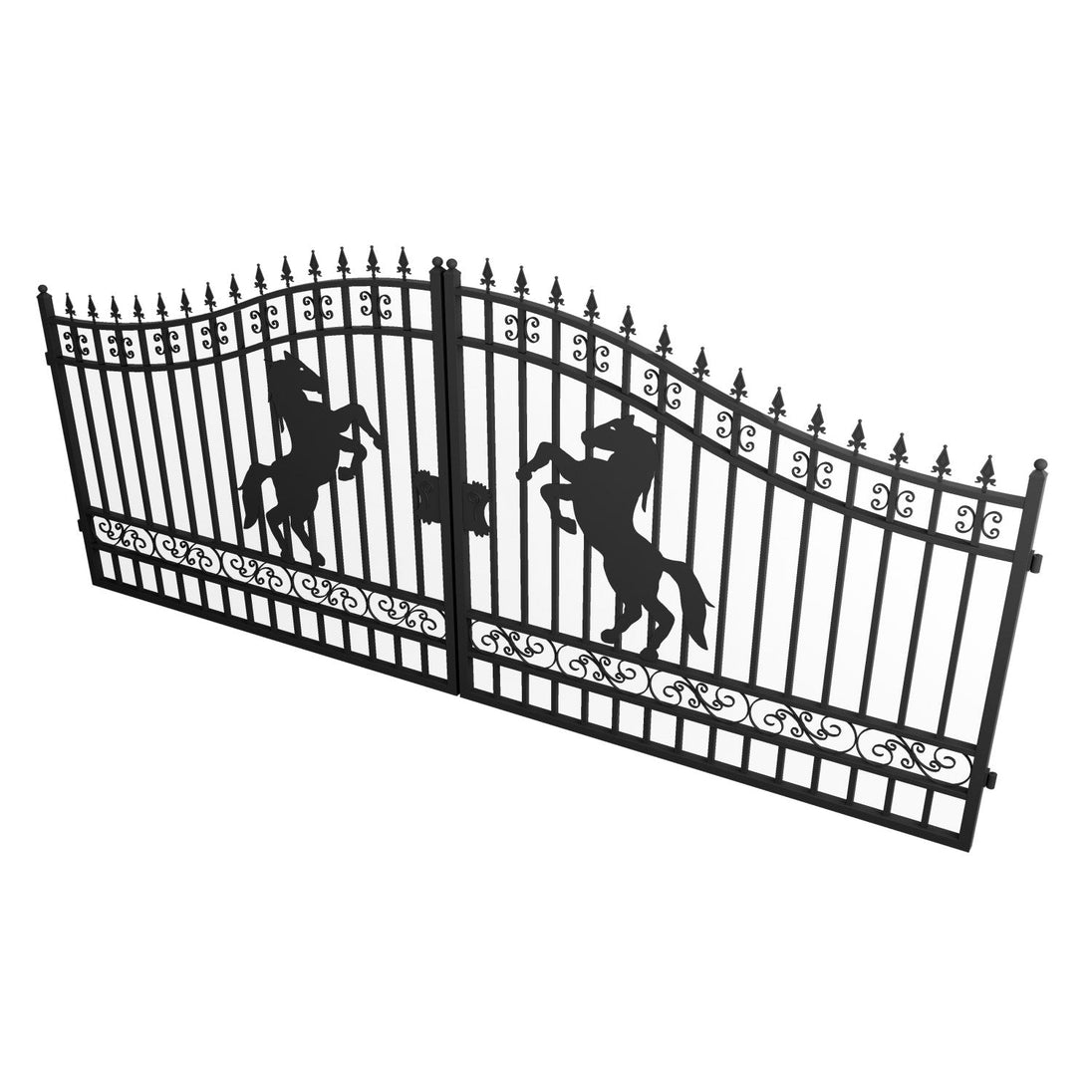 Greatbear 16x7 ft Steel Dual Swing Driveway Gate with Horse Pattern - Serenity Provision