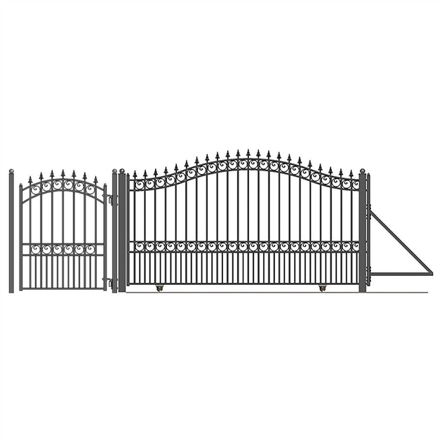 Aleko 18ft Steel Sliding Driveway Gate with 5ft Pedestrian Gate - Serenity Provision