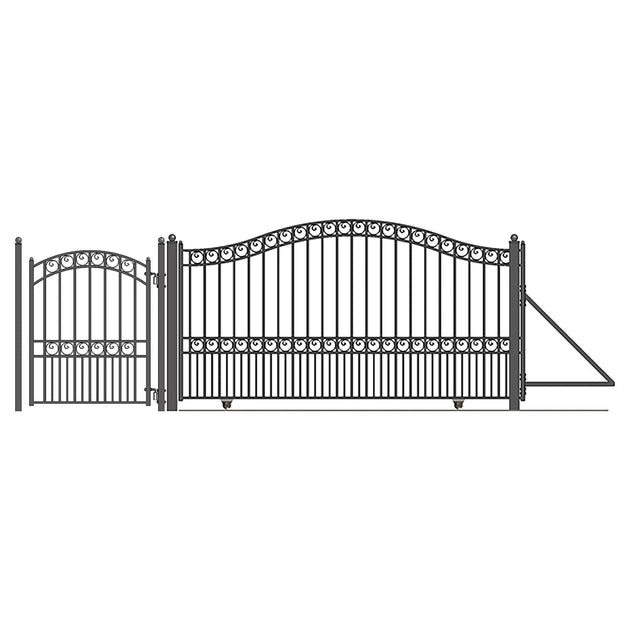 Aleko 18ft Steel Sliding Driveway Gate with 5ft Pedestrian Gate - Serenity Provision