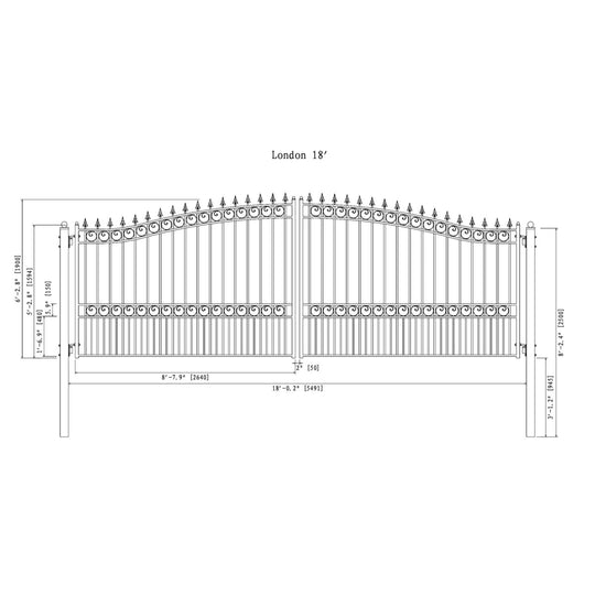 Greatbear 18x6 ft Steel Dual Swing Driveway Gate - LONDON Style - Serenity Provision