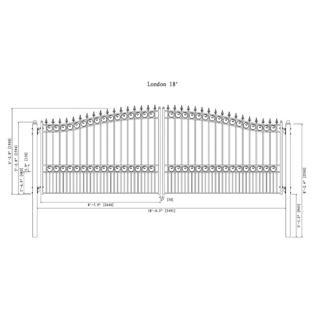 Greatbear 18x6 ft Steel Dual Swing Driveway Gate - LONDON Style - Serenity Provision