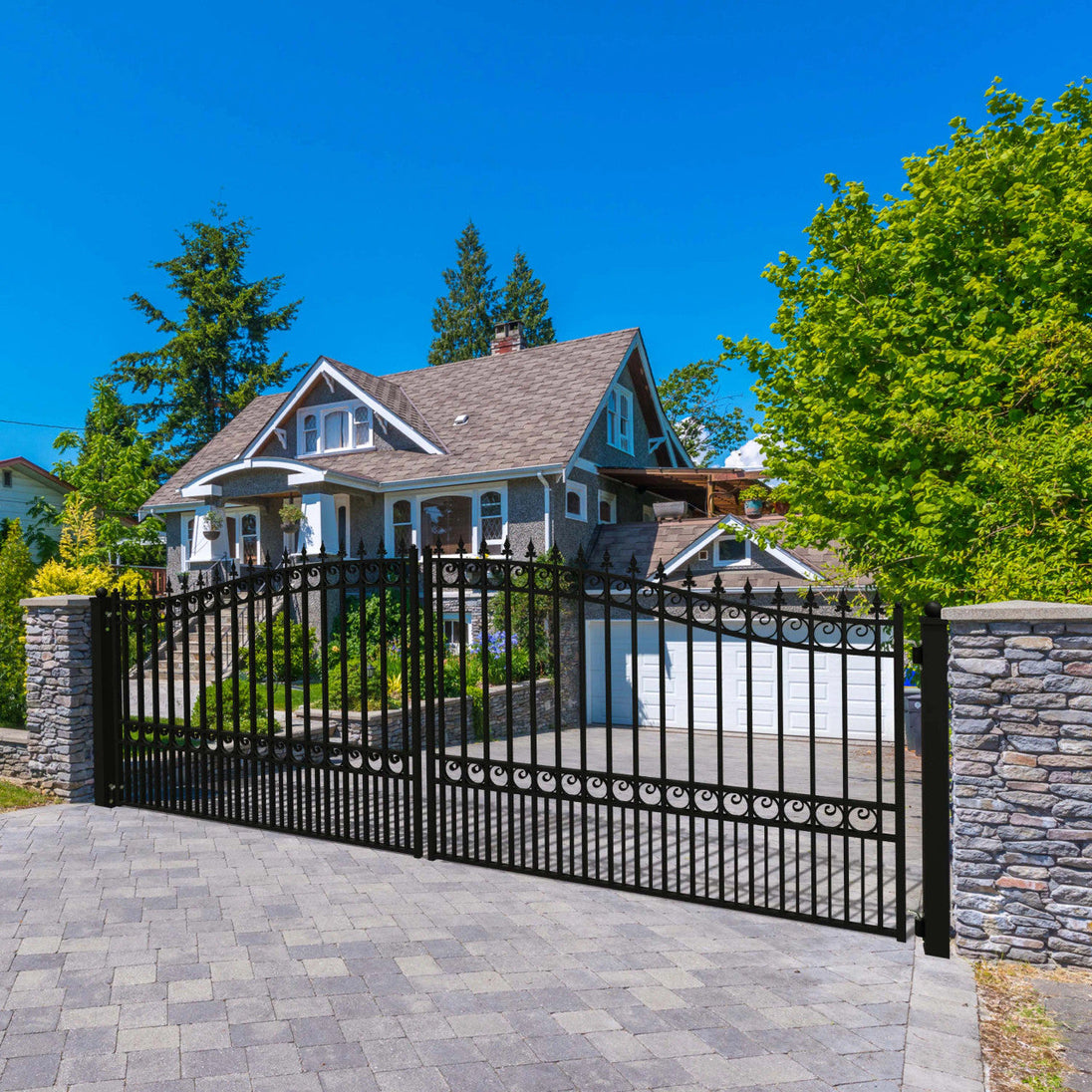 Greatbear 18x6 ft Steel Dual Swing Driveway Gate - LONDON Style - Serenity Provision