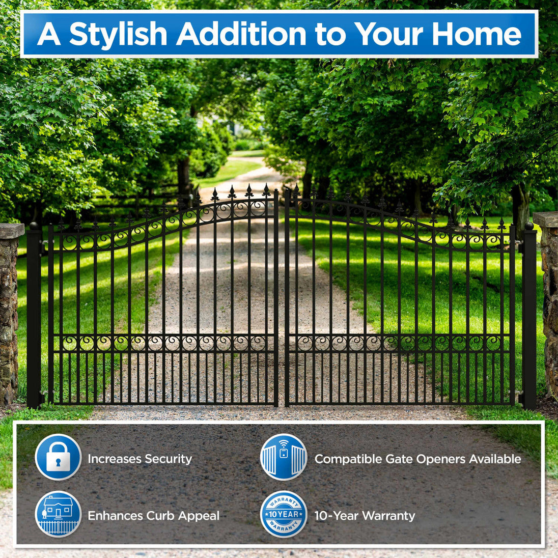 Greatbear 18x6 ft Steel Dual Swing Driveway Gate - LONDON Style - Serenity Provision