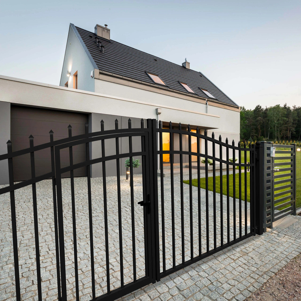 Aleko 16x7 ft Steel Dual Swing Driveway Gate with Pedestrian Door - Serenity Provision