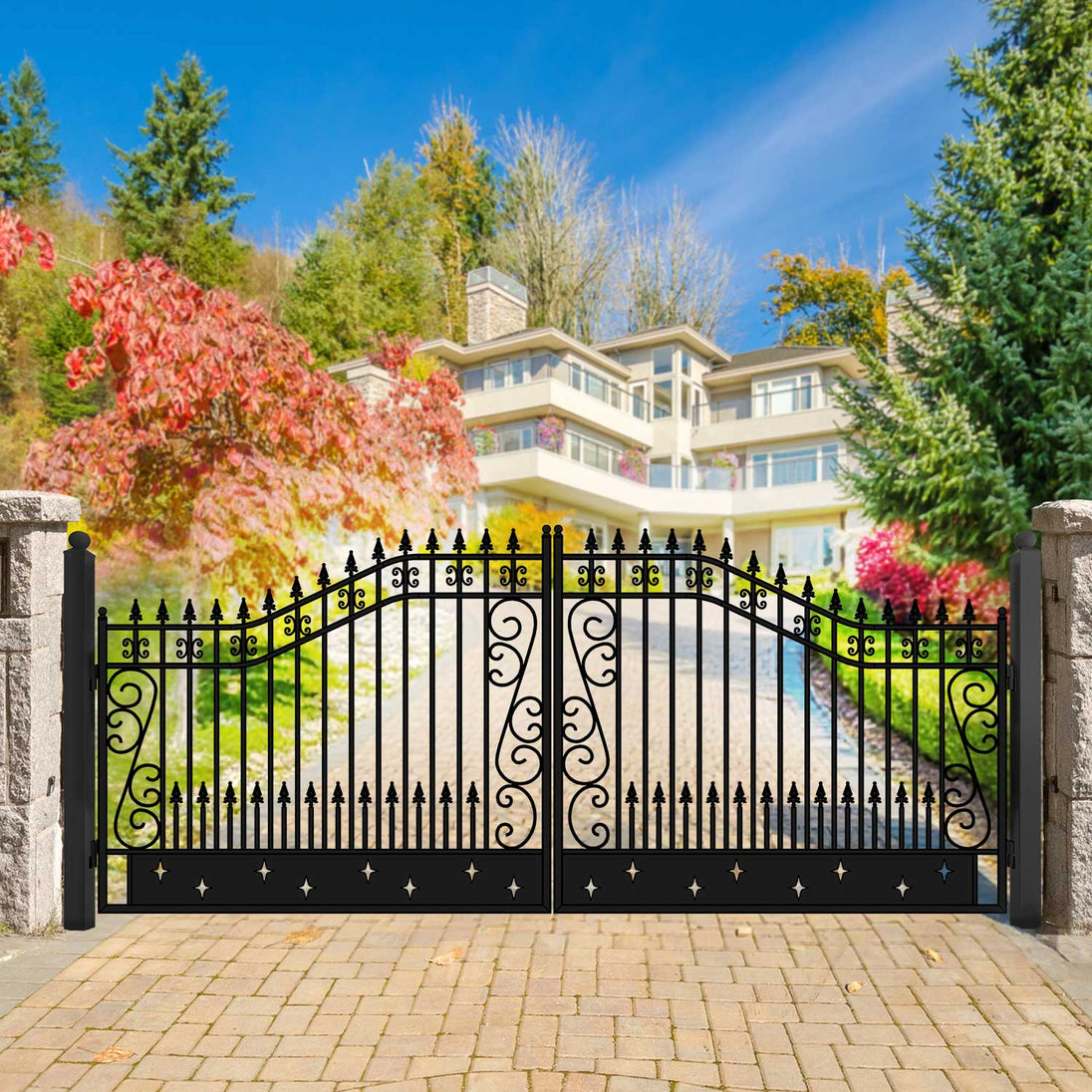 Greatbear 18x8 ft Steel Dual Swing Driveway Gate - Serenity Provision
