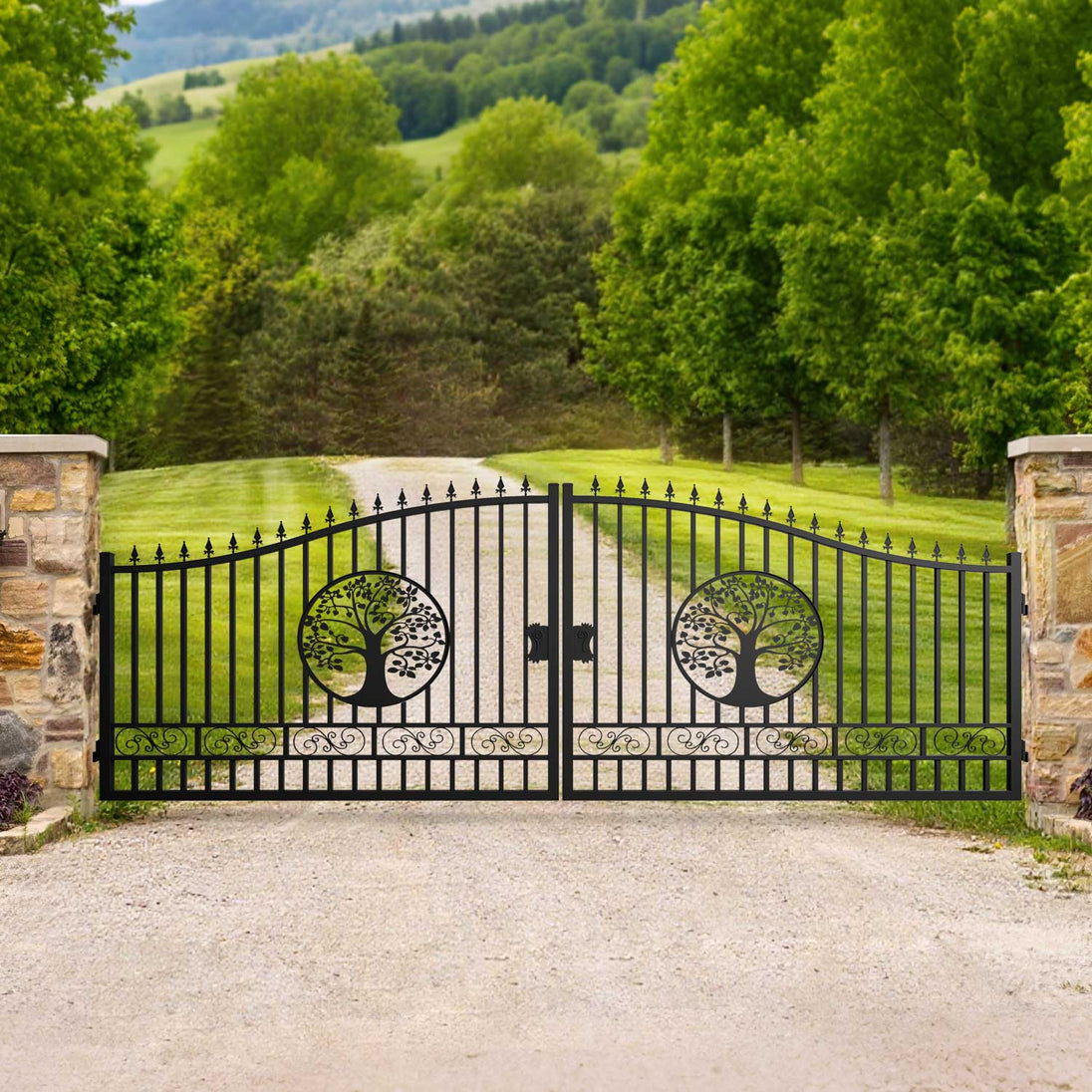 Greatbear 20x8 ft Steel Dual Swing Driveway Gate with Wider Goalposts - Serenity Provision