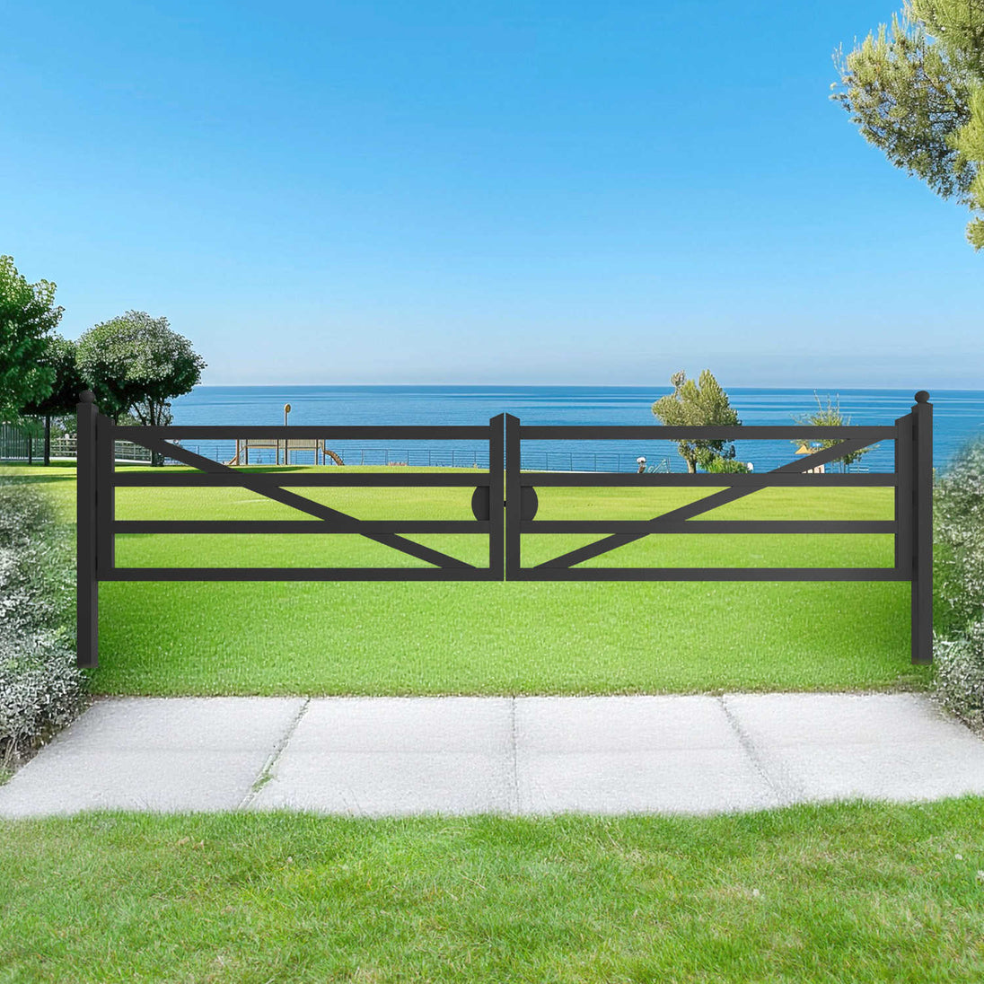 Greatbear 20 ft Farm Driveway Gate with Diagonal Tubes, Dual Swing - Serenity Provision