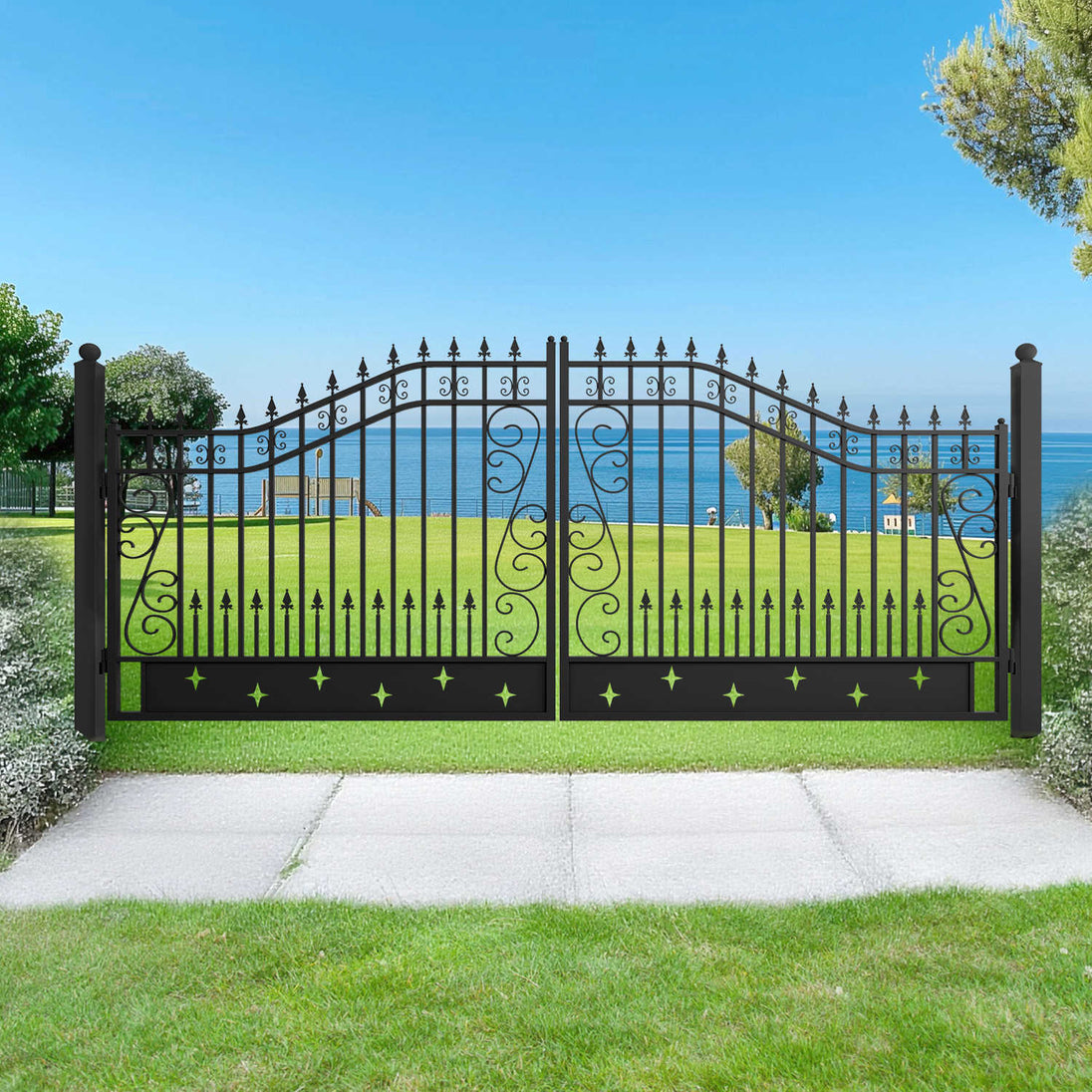 Greatbear 16x8 ft Dual Swing Driveway Gate with Star Pattern - Serenity Provision