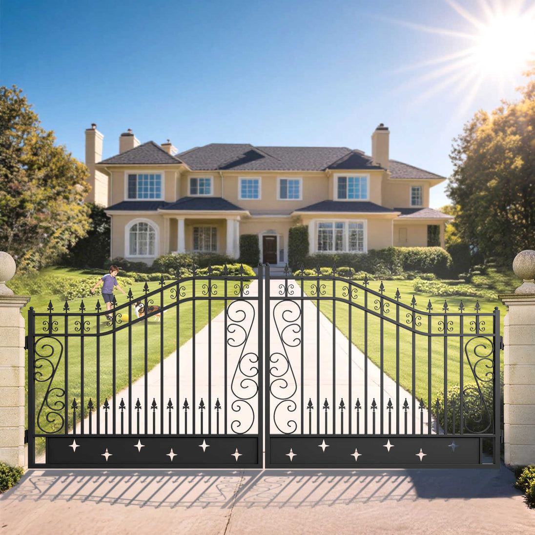 Greatbear 16x8 ft Dual Swing Driveway Gate with Star Pattern - Serenity Provision