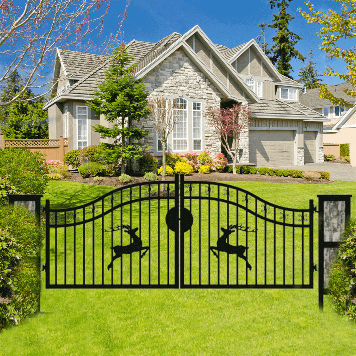 Greatbear 20x8 ft Dual Swing Driveway Gate with Ornamental Posts - Serenity Provision