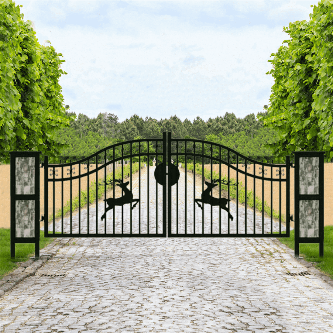 Greatbear 20x8 ft Dual Swing Driveway Gate with Ornamental Posts - Serenity Provision