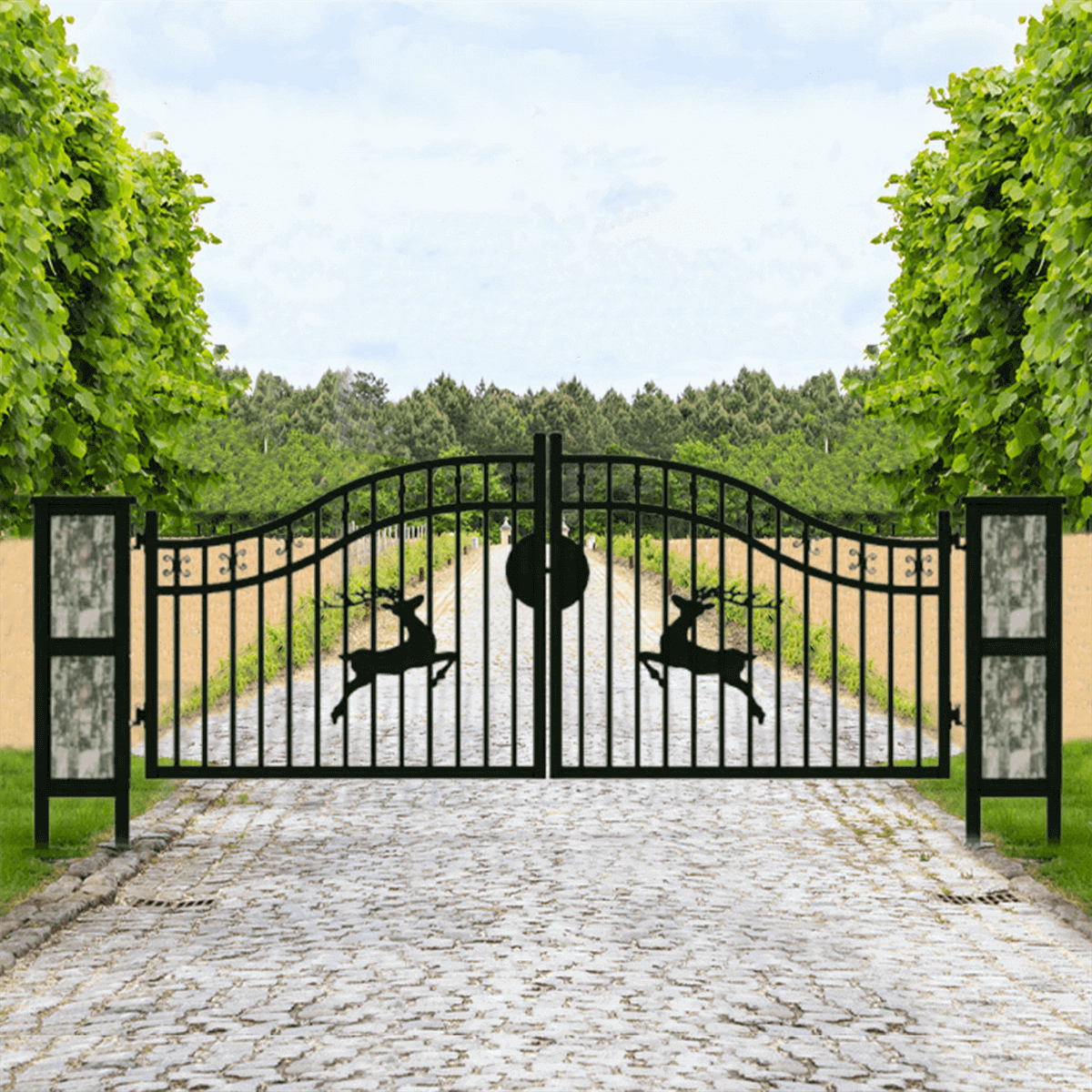 Greatbear 20x8 ft Dual Swing Driveway Gate with Ornamental Posts - Serenity Provision