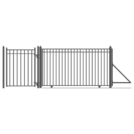 Aleko 20ft Steel Sliding Driveway Gate with 5ft Pedestrian Gate - Serenity Provision