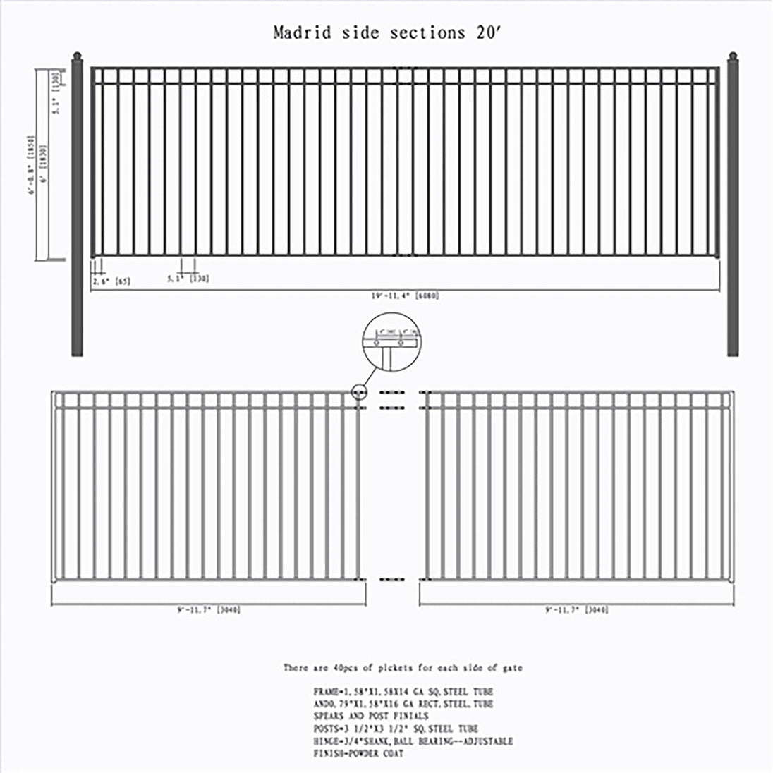 Aleko 20ft Steel Sliding Driveway Gate with 5ft Pedestrian Gate - Serenity Provision
