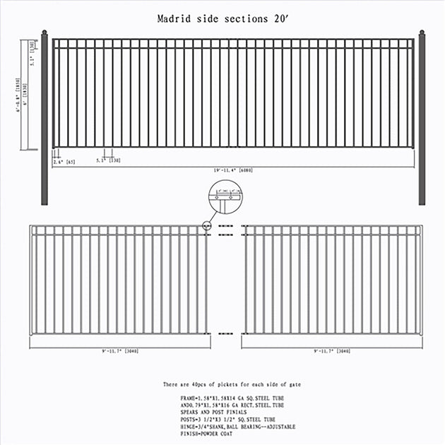 Aleko 20ft Steel Sliding Driveway Gate with 5ft Pedestrian Gate - Serenity Provision