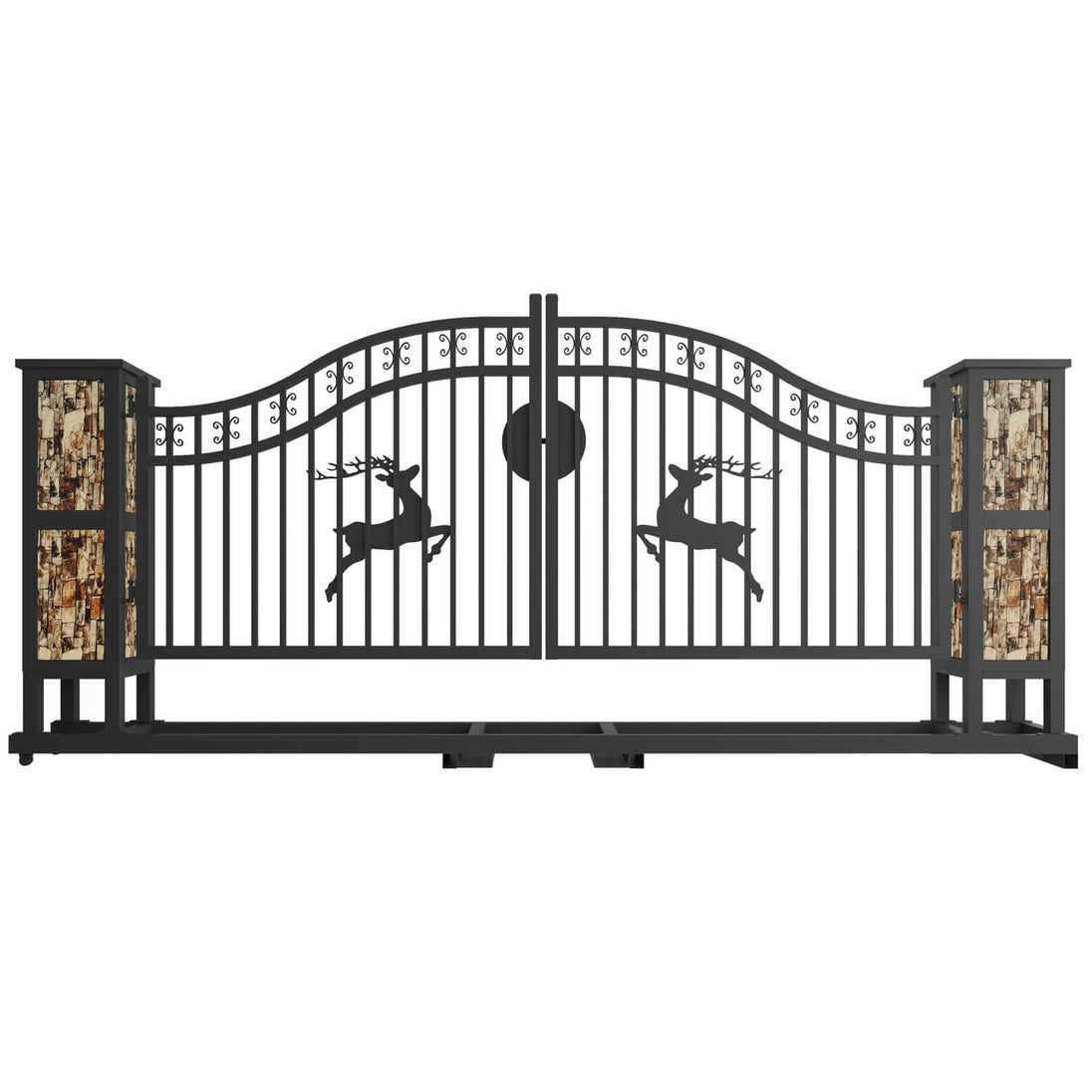 Greatbear 20x8 ft Dual Swing Driveway Gate with Ornamental Posts - Serenity Provision