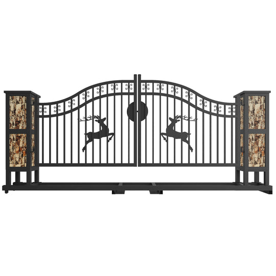 Greatbear 20x8 ft Dual Swing Driveway Gate with Ornamental Posts - Serenity Provision