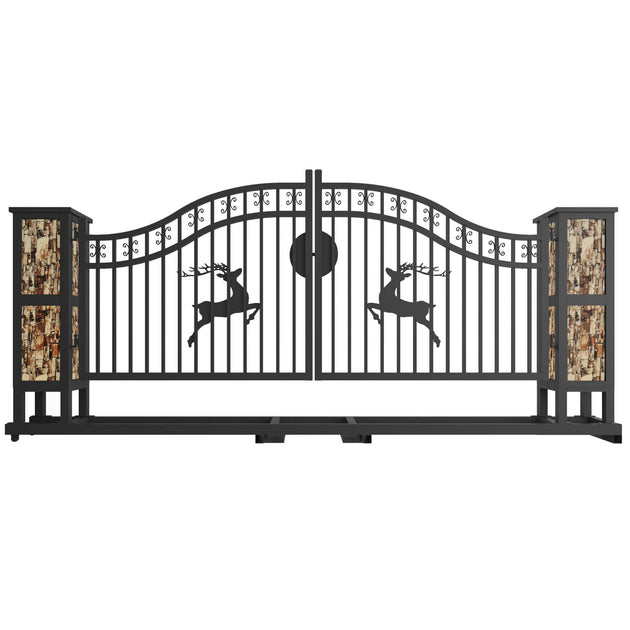 Greatbear 20x8 ft Dual Swing Driveway Gate with Ornamental Posts - Serenity Provision