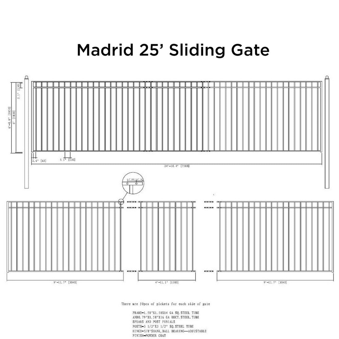 Aleko 25x6 ft Steel Sliding Driveway Gate - MADRID Style - Serenity Provision