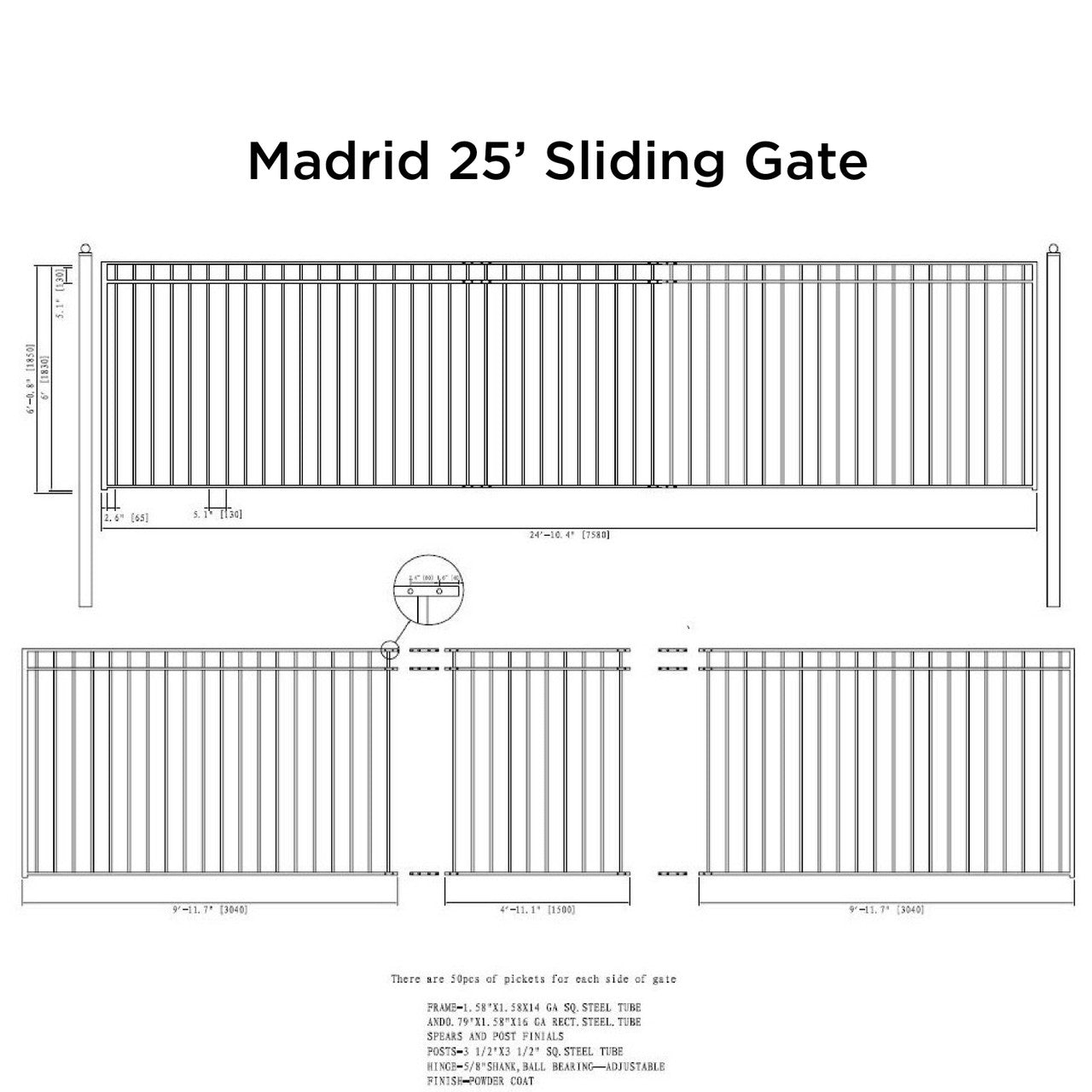 Aleko 25x6 ft Steel Sliding Driveway Gate - MADRID Style - Serenity Provision