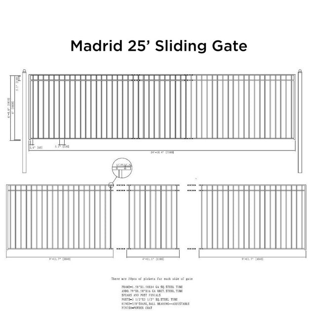 Aleko 25x6 ft Steel Sliding Driveway Gate - MADRID Style - Serenity Provision