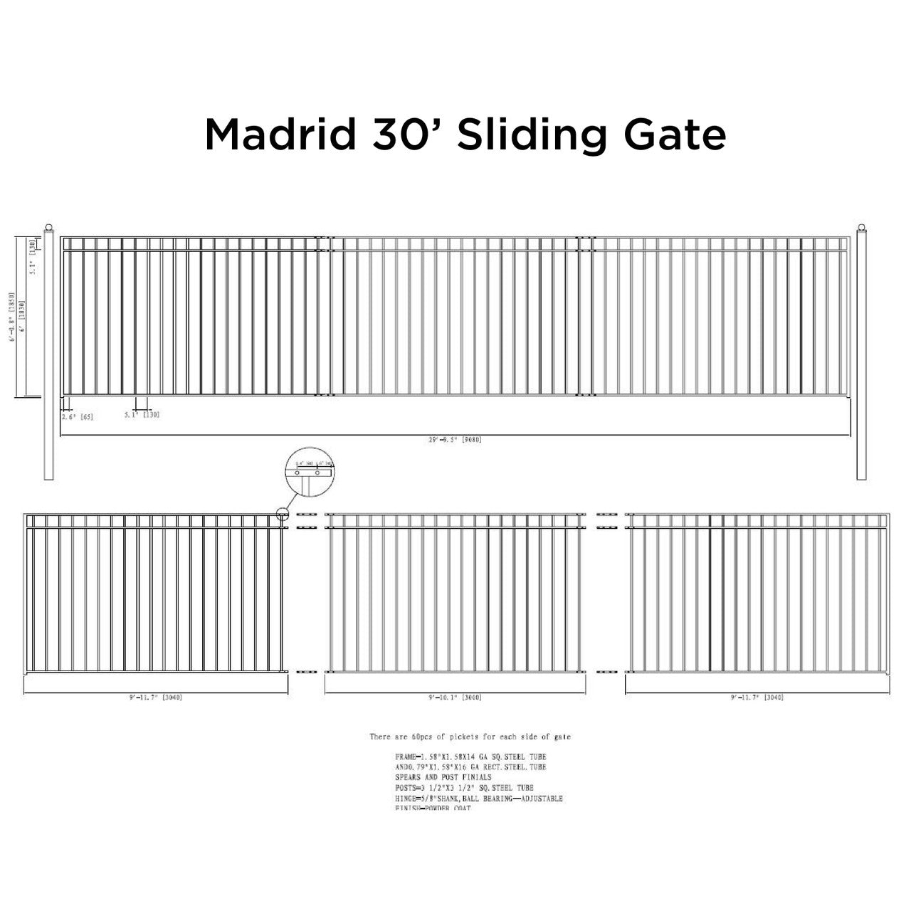 Aleko 30x6 ft Steel Sliding Driveway Gate - MADRID Style - Serenity Provision