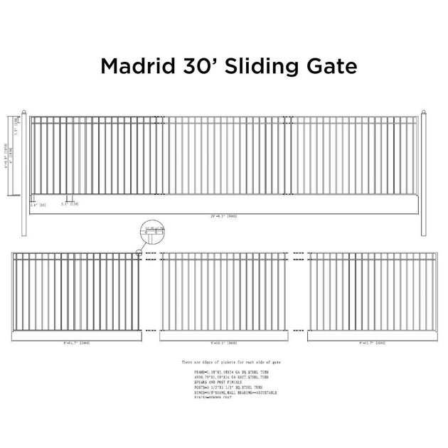 Aleko 30x6 ft Steel Sliding Driveway Gate - MADRID Style - Serenity Provision