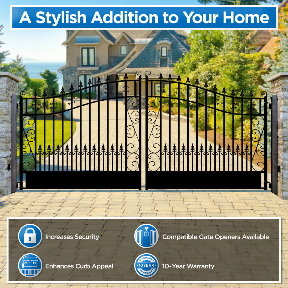 Greatbear 18x6 ft Steel Dual Swing Driveway Gate, VENICE Style - Serenity Provision