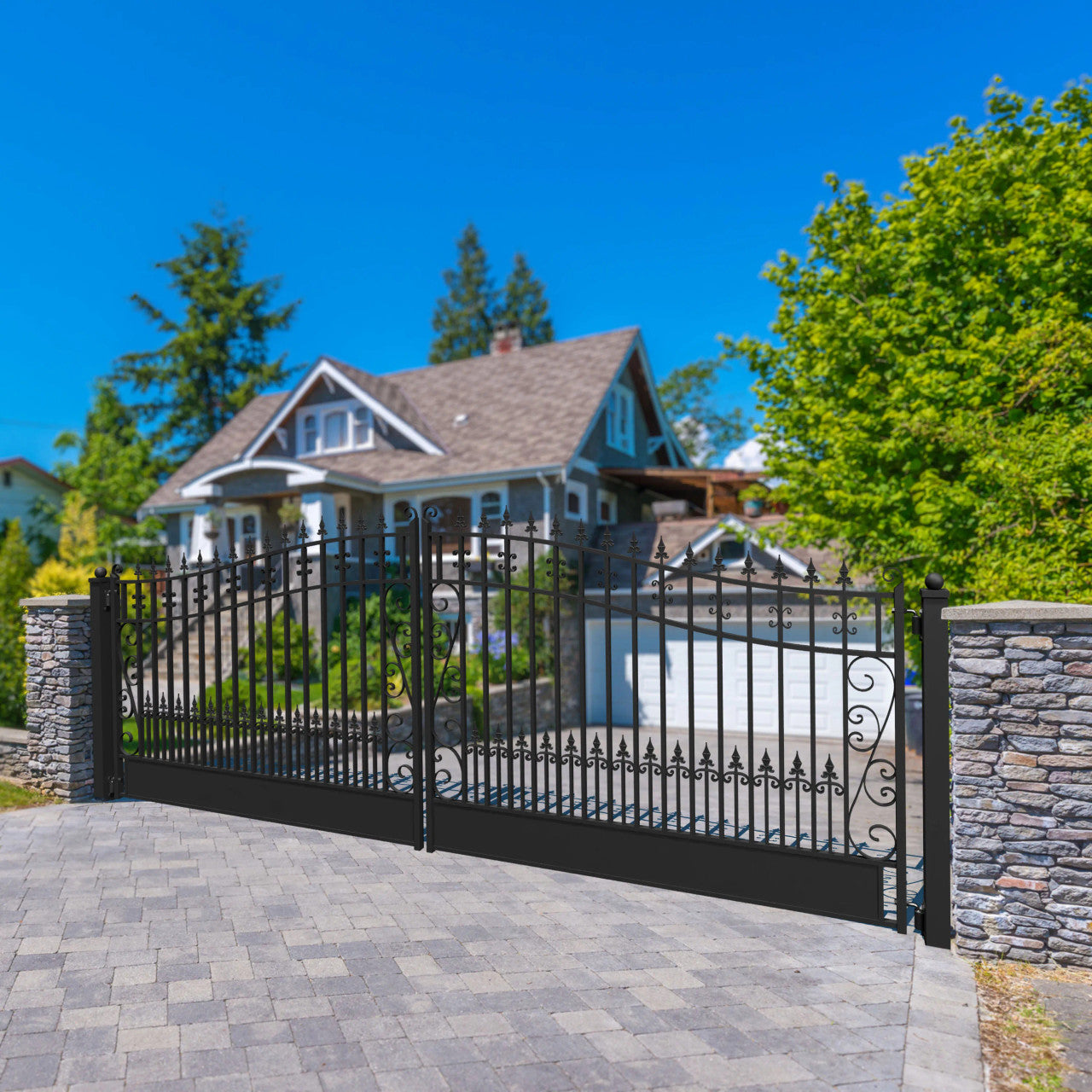 Greatbear 18x6 ft Steel Dual Swing Driveway Gate, VENICE Style - Serenity Provision