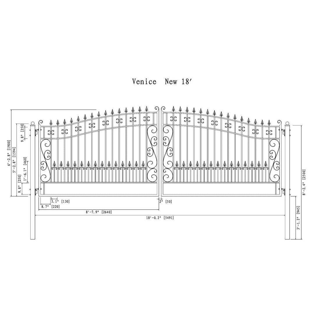 Greatbear 18x6 ft Steel Dual Swing Driveway Gate, VENICE Style - Serenity Provision