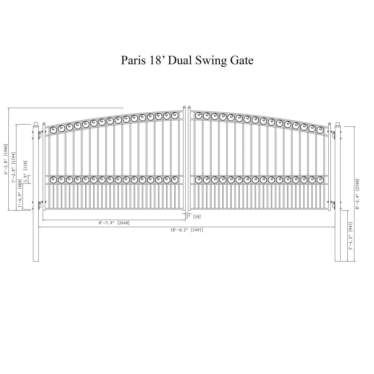 Greatbear 18x6 ft Steel Dual Swing Driveway Gate - PARIS Style - Serenity Provision