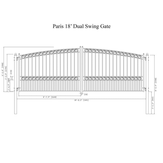 Greatbear 18x6 ft Steel Dual Swing Driveway Gate - PARIS Style - Serenity Provision