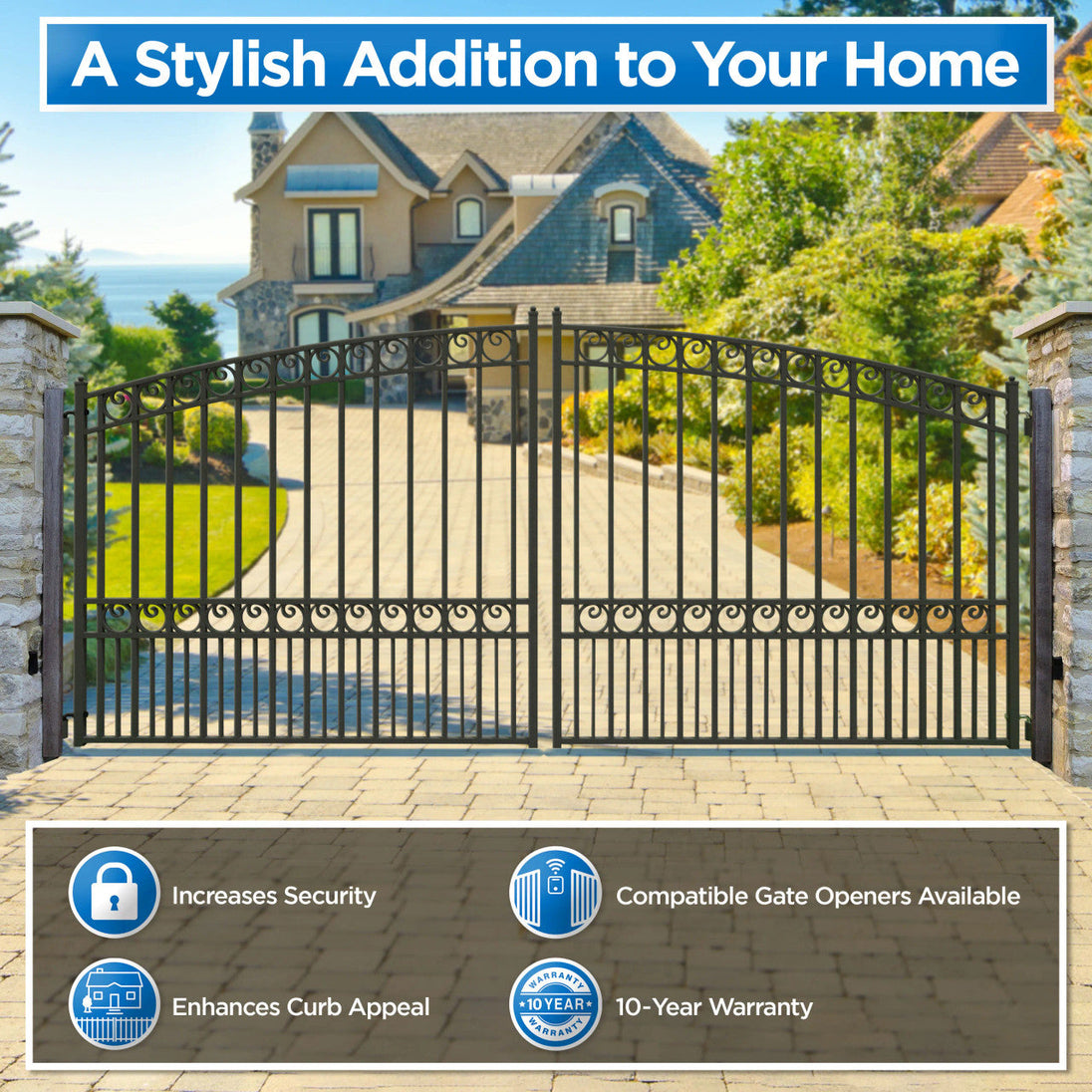 Greatbear 18x6 ft Steel Dual Swing Driveway Gate - PARIS Style - Serenity Provision
