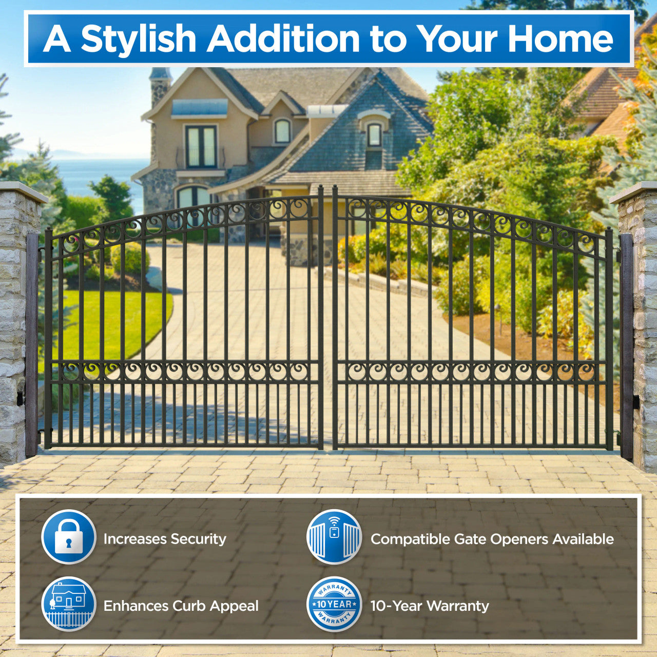 Greatbear 18x6 ft Steel Dual Swing Driveway Gate - PARIS Style - Serenity Provision